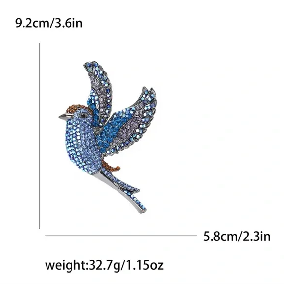 Royal Blue Bird Crystal Brooch - Picture 4 of 7